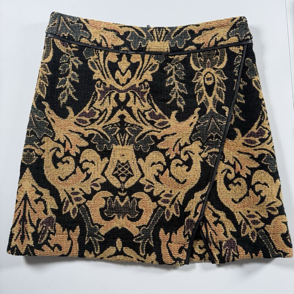 Free People Winter Warrior Brocade Mini Skirt Size 4 Black Gold Tapestry